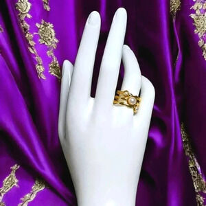 🆕️18K Gold Plated Stainless Steel Adjustable Statement Ring with Faux Pearls ✨